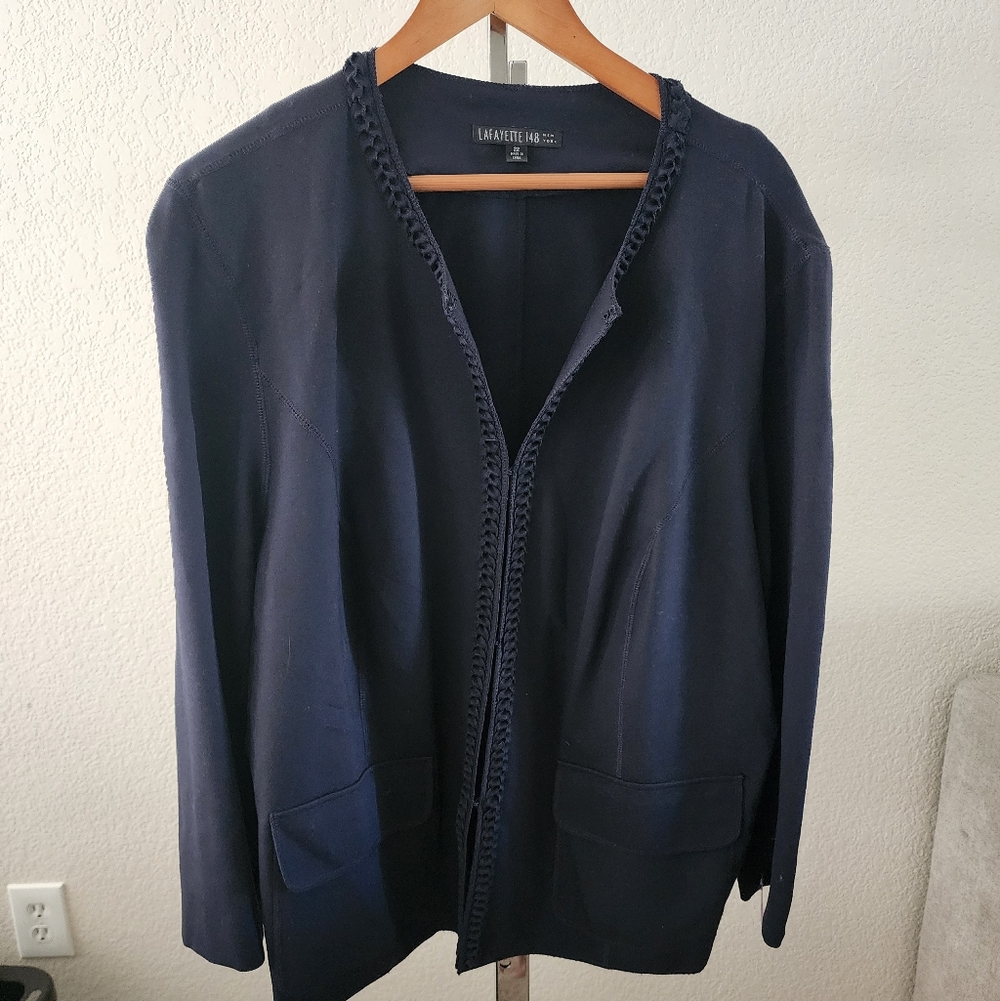 Lafayette 148 Women 22 Plus Xxl 2x Navy Blue Viscose Blazer Jacket